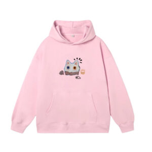 Stylish Hoodie with Cat Appliqué — Pink