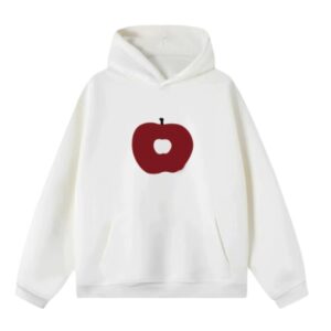Cutout Apple Print Hoodie — White