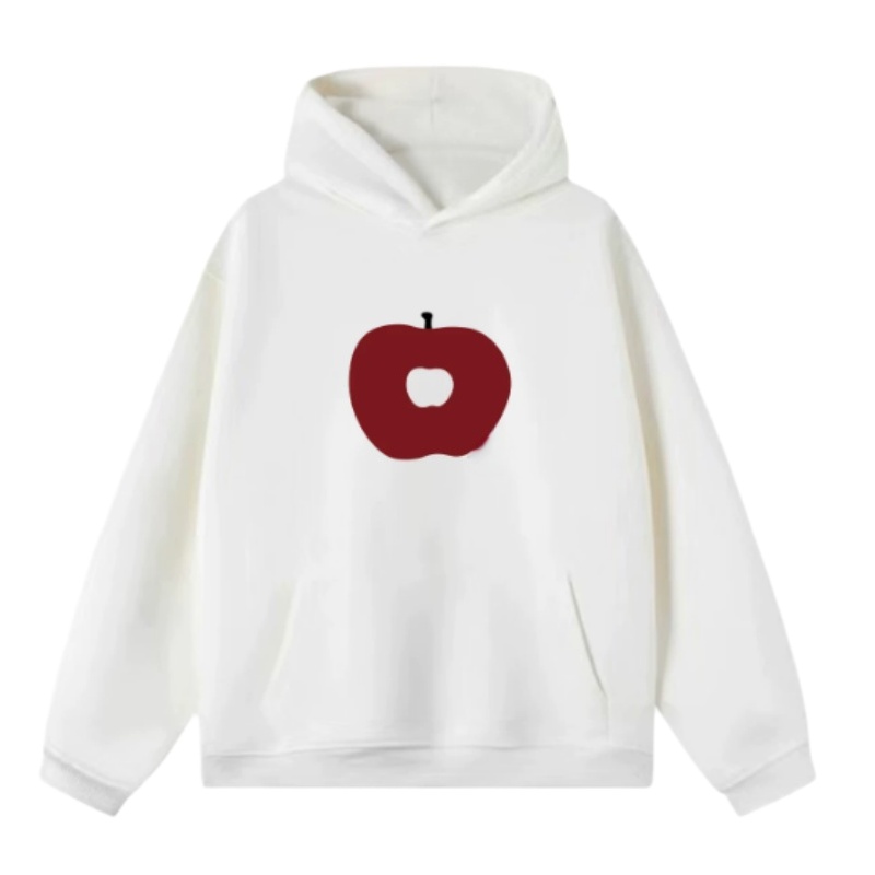 Cutout Apple Print Hoodie — White