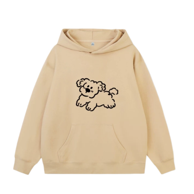 Soft Puppy Print Hoodie — Khaki