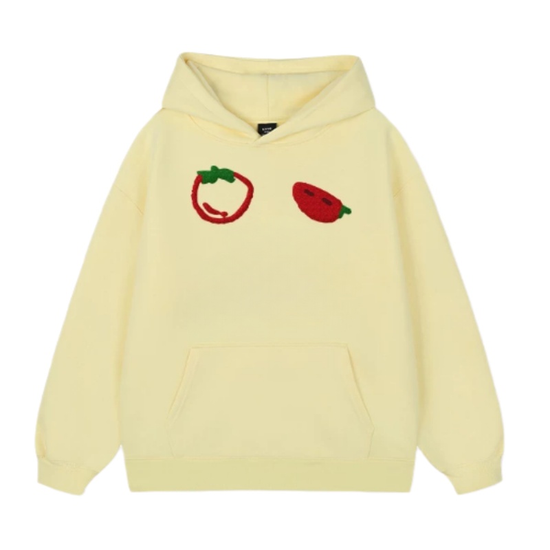 Goose-Yellow Hoodie with Fruit Tomato Print