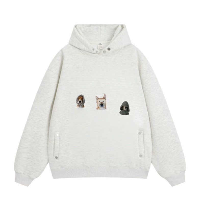 Fun Pet Print Cargo Hoodie — Grey