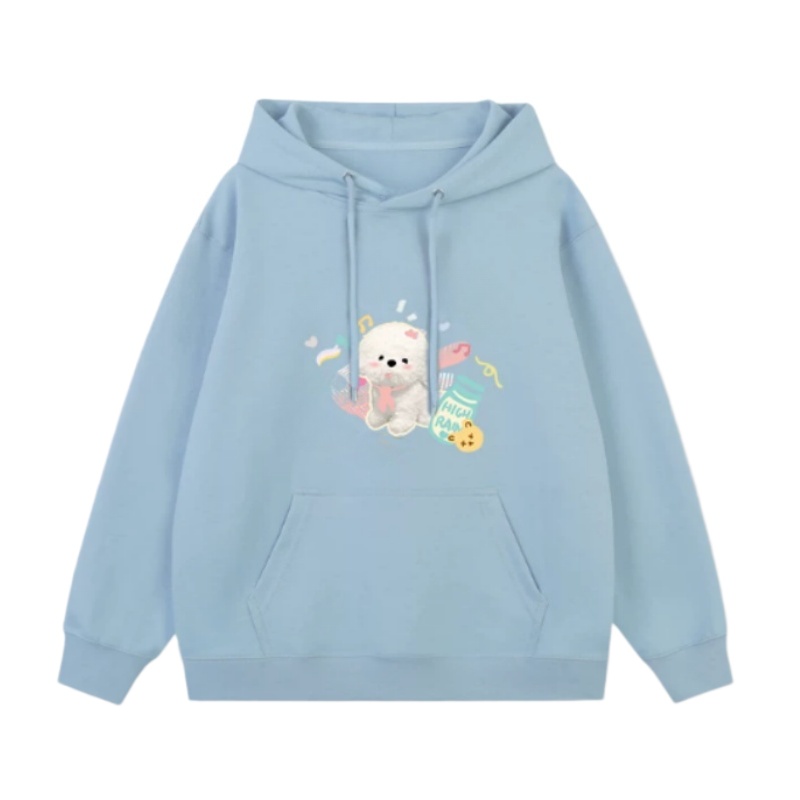 Cartoon Dog Plush Hoodie – Blue